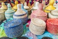 Handmade colorful wicker baskets on open air market on Fuerteventura, Spain Royalty Free Stock Photo