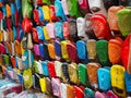 Handmade colourful babouche - leather slippers on display at traditional souk - street market in Morocco Royalty Free Stock Photo