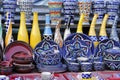 Handmade colourful ceramic pottery. Hand painted pottery. Traditional pottery fair in Pune, India