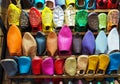 Handmade colourful leather slippers on display at traditional souk - street market in Morocco Royalty Free Stock Photo