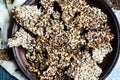 Handmade crackers from flax seed, sesame, sunflower and spices o