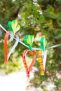 Handmade craft project. Creative DIY concept carrots garland for Easter. Funny spring party decoration