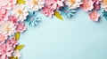 handmade crafted paper flowers pattern background with copy space