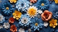 handmade crafted paper flowers pattern background
