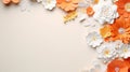 handmade crafted paper spring flowers on beige color background with copy space