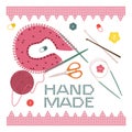 Handmade Crafts Vector Illustration with Sewing Tools Royalty Free Stock Photo