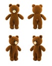 Handmade crochet brown bear doll on white background, four side