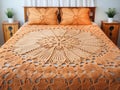 Handmade crochet orange lace bedspread
