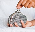 Handmade crochet purse with cotton thread in silver melange colo