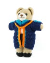 Handmade crochet teddy bear doll with graduation gown on white b Royalty Free Stock Photo