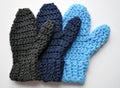 Handmade Crocheted Family of Mittens Royalty Free Stock Photo