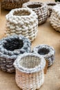 Handmade crocheted sheep wool baskets