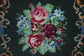 Handmade cross-stitch Bouquet of roses and cornflowers