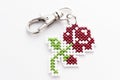 Handmade Cross Stitch Keychain Red Rose