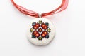 Handmade Cross Stitch Necklace Red Flower