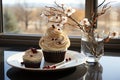 Handmade Cupcake delicately decorated in a minimalist environment., generative IA