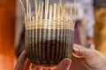 handmade cups made by weaving bamboo by local burmese people in the traditional way, Pagan Royalty Free Stock Photo