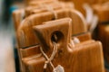 Handmade cutting boards on the counter of shops