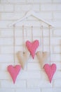 Handmade decoration fabric hearts Royalty Free Stock Photo