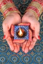 Handmade Diwali Diya Lamp in a Female's Hand Royalty Free Stock Photo