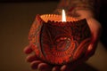 Handmade Diwali Diya Lamp in Hand Royalty Free Stock Photo
