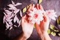 DIY making realistic flowers from foam material Royalty Free Stock Photo