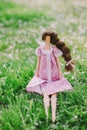 A handmade doll on the grass background Royalty Free Stock Photo