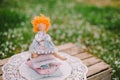 A handmade doll on the grass background Royalty Free Stock Photo