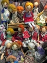 Handmade dolls girls in the shop window
