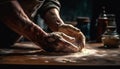 Handmade dough preparation on rustic wooden table generated by AI Royalty Free Stock Photo