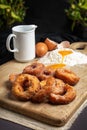 Handmade doughnuts with sugar, ingredients for elaboration Royalty Free Stock Photo