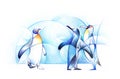 Handmade drawing of a group of penguins in pencil, white background, emperor penguins, arctic Royalty Free Stock Photo