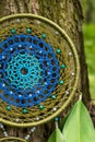 Handmade dream catcher with feathers threads and beads rope hanging Royalty Free Stock Photo