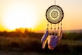 Handmade dream catcher with feathers threads and beads rope hanging