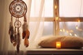 handmade dream catcher hanging in a softly lit room