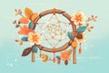 handmade dreamcatcher hanging from wooden branch