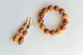 Handmade earrings and bracelet made of olive wood