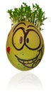 Handmade Easter egg painted in a funny smiley guy face and colo Royalty Free Stock Photo