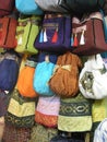 Handmade egyptian fabric bags and scarves at souq bazaar