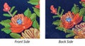 Handmade embroidery flower pattern with back and front side view to compare and detect human made embroidery compared to machine Royalty Free Stock Photo