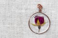 Handmade epoxy resin jewelry. pendant, rose in copper frame