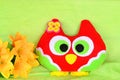 Handmade felt colorful owl toy. Easy kids crafts. Cute toy Royalty Free Stock Photo