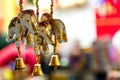 Handmade figurines of elephants, diwali or deepavali decor on street market. Royalty Free Stock Photo