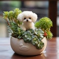 Handmade Flowerpot: Cute Dog Grooming Supplies Shaped Glazed China Royalty Free Stock Photo