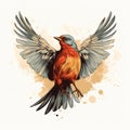 Handmade Flying Bird Illustration In Colorful Realism Style