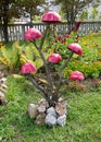 Handmade for the garden `Mushroom tree` Royalty Free Stock Photo