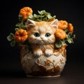 Handmade Glazed China Cat Flowerpot With Exquisite Detail