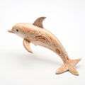 Handmade Golden Patterned Dolphin Figurine On White Background