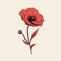 Minimalistic Red Poppy Flower Illustration On Beige Background Royalty Free Stock Photo