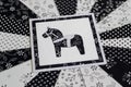 Handmade greeting card with Swedish Dala or Daleclarian horse floral folk pattern in black and white